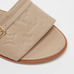 Pre Owned Louis Vuitton Beige Monogram Embossed Leather Slide Sandals Size 40