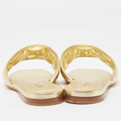 Louis Vuitton Gold Monogram Embossed Leather Revival Flat Slides Size 38