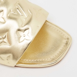 Louis Vuitton Gold Monogram Embossed Leather Revival Flat Slides Size 38