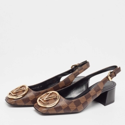 Louis Vuitton Brown Damier Canvas Madeleine Slingback Pumps Size 37.5 