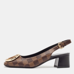 Louis Vuitton Brown Damier Canvas Madeleine Slingback Pumps Size 37.5 