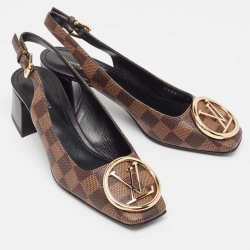 Louis Vuitton Brown Damier Canvas Madeleine Slingback Pumps Size 37.5 
