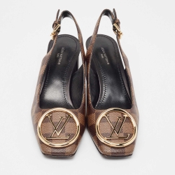 Louis Vuitton Brown Damier Canvas Madeleine Slingback Pumps Size 37.5 