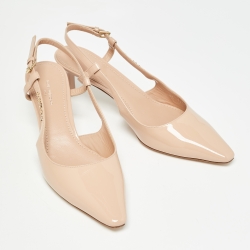 Pre Owned Louis Vuitton Pink Patent Leather Signature Slingback Pumps Size 38