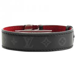 Pre Owned Louis Vuitton Black Monogram Leather Good Luck Bracelet 17CM