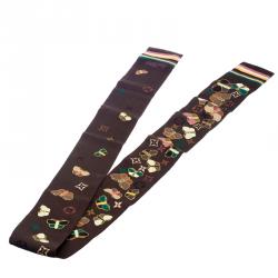 Pre Owned Louis Vuitton Brown Monogram Butterfly Print Silk Bandeau