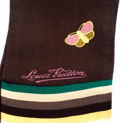 Pre Owned Louis Vuitton Brown Monogram Butterfly Print Silk Bandeau