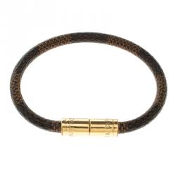 Pre Owned Louis Vuitton Keep It Damier Canvas Gold Tone Bracelet