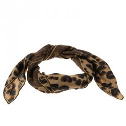 Pre Owned وشاح بندانة لوي فيتون حرير شيفون نقشة فهد ومونوغرام بني