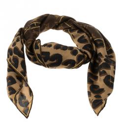 Louis Vuitton - Monogram & Leopard Print Silk Chiffon Scarf Brown