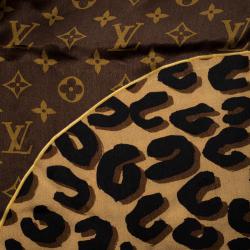 Pre Owned وشاح بندانة لوي فيتون حرير شيفون نقشة فهد ومونوغرام بني