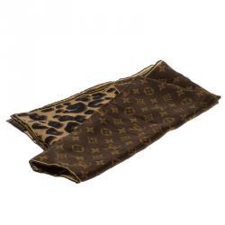 Pre Owned وشاح بندانة لوي فيتون حرير شيفون نقشة فهد ومونوغرام بني