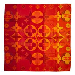 Pre Owned وشاح لوي فيتون حرير أحمر/أصفر مونوغرامي مربع