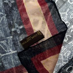 مملوكة مسبقًا Louis Vuitton Blue Monogram Print Trunks & Bags Cotton Square Bandana Scarf