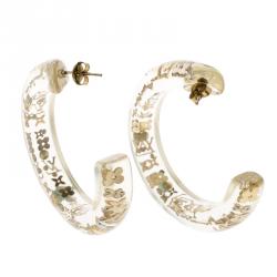 Louis Vuitton Clear Resin Monogram Inclusion Gold Tone Hoop Earrings