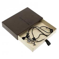 Pre Owned Louis Vuitton Black Sweet Monogram Black Enamel Silver Tone Pendant Necklace