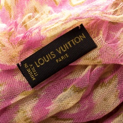 Pre Owned Louis Vuitton Pink and Yellow Leopard Print Cashmere and Silk Stephen Sprouse Graffiti Scarf