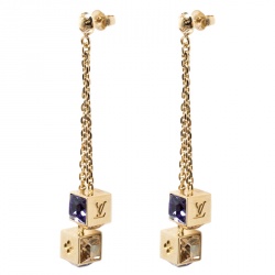 مملوكة مسبقًا Louis Vuitton Gamble Crystal Gold Tone Long Earrings