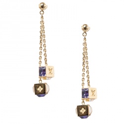 مملوكة مسبقًا Louis Vuitton Gamble Crystal Gold Tone Long Earrings