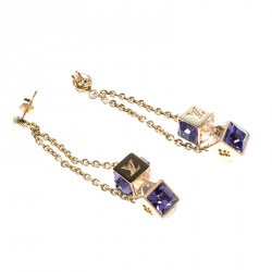 مملوكة مسبقًا Louis Vuitton Gamble Crystal Gold Tone Long Earrings