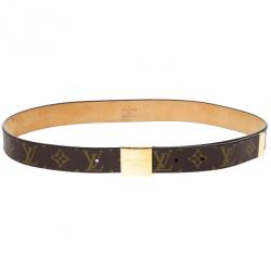 Pre Owned Louis Vuitton Brown Monogram Canvas Gold Buckle Belt Size 90 CM