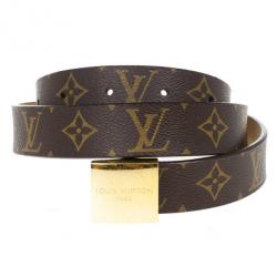 Pre Owned Louis Vuitton Brown Monogram Canvas Gold Buckle Belt Size 90 CM