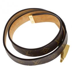 Pre Owned Louis Vuitton Brown Monogram Canvas Gold Buckle Belt Size 90 CM