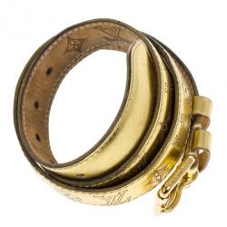 Pre Owned Louis Vuitton Gold Leather Mahina Perforated Belt Size 90 CM