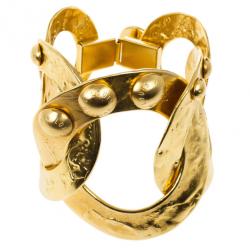 Pre Owned Louis Vuitton Martelé Gold Tone Bracelet 19CM