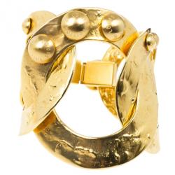 Pre Owned Louis Vuitton Martelé Gold Tone Bracelet 19CM