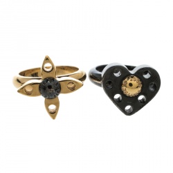 Pre Owned Louis Vuitton Love Letters Black/Gold Tone Ring Set Size 51