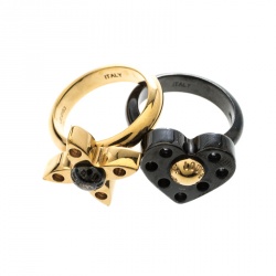 Pre Owned Louis Vuitton Love Letters Black/Gold Tone Ring Set Size 51