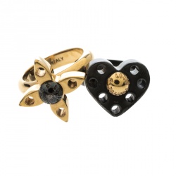 Pre Owned Louis Vuitton Love Letters Black/Gold Tone Ring Set Size 51