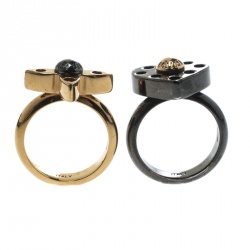 Pre Owned Louis Vuitton Love Letters Black/Gold Tone Ring Set Size 51