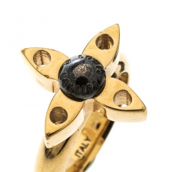 Pre Owned Louis Vuitton Love Letters Black/Gold Tone Ring Set Size 51