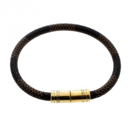Pre Owned Louis Vuitton Keep It Damier Canvas Gold Tone Bracelet 18cm