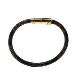 Pre Owned Louis Vuitton Keep It Damier Canvas Gold Tone Bracelet 18cm