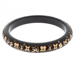 Pre Owned Louis Vuitton Brown Clear Resin Gold Tone Monogram Inclusion Bangle 
