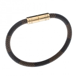 Pre Owned Louis Vuitton Keep It Damier Canvas Gold Tone Bracelet 16cm