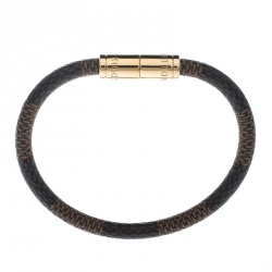 Pre Owned Louis Vuitton Keep It Damier Canvas Gold Tone Bracelet 16cm