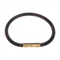 Pre Owned Louis Vuitton Keep It Damier Canvas Gold Tone Bracelet 16cm