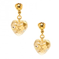 Pre Owned Louis Vuitton Clear Resin Monogram Inclusion Gold Tone Heart Drop Earrings