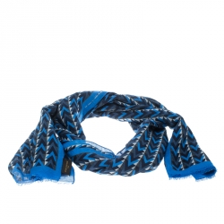Blue & Black Louis Vuitton Striped Silk Scarf