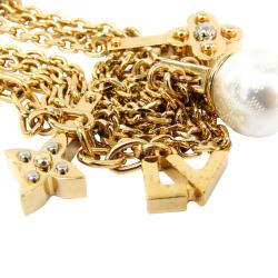 Pre Owned Louis Vuitton Charmy Pearl Gold Tone Soft Bracelet