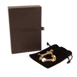 Pre Owned Louis Vuitton Charmy Pearl Gold Tone Soft Bracelet