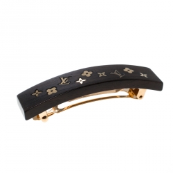 Pre Owned Louis Vuitton Monogram Brown Wood Gold Tone Hair Clip Barrette