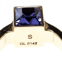 Pre Owned Louis Vuitton Gamble Crystal Gold Tone Ring Size 48
