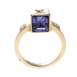 Pre Owned Louis Vuitton Gamble Crystal Gold Tone Ring Size 48
