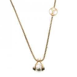 Louis Vuitton Speedy Faux Pearl Two-Tone Pendant Necklace - White