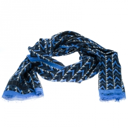 Louis Vuitton Blue Cotton/Linen Blend V Obsession Stole Scarf